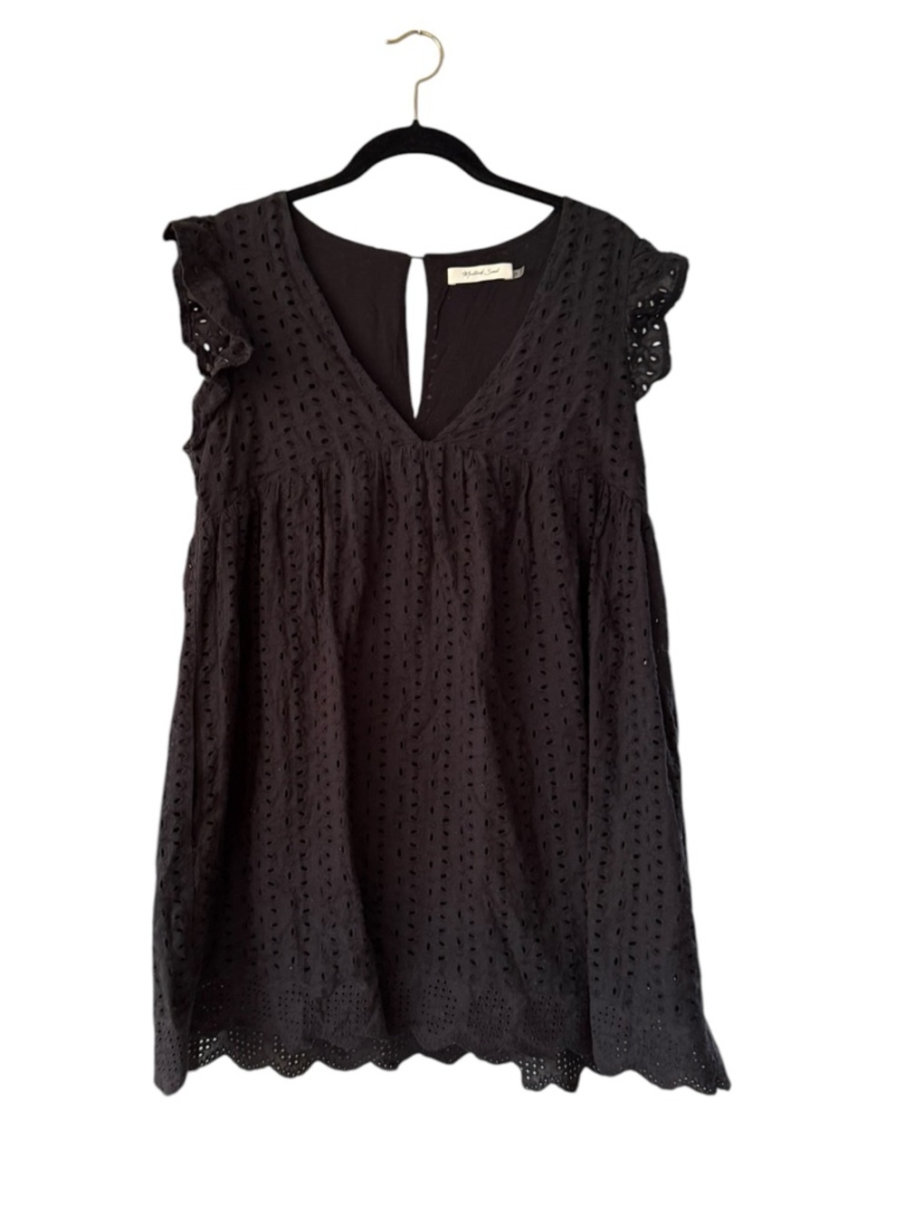 Mustard Seed Eyelet Mini Romper Black Dress Medium Babydoll Boho Whimsigoth Y2K